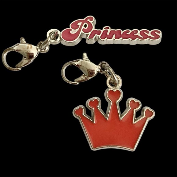 Vintage Disney Princess Crown Clip On Charms Zipper Pull Pink Enamel Signed - Picture 1 of 5